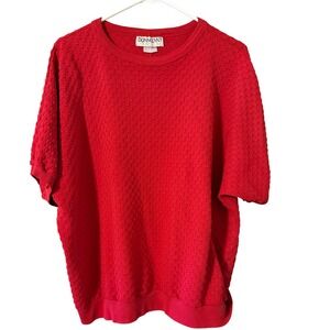 Donnkenny Classics Vintage 90s Red Textured Knit Short Sleeve Top Crew Neck